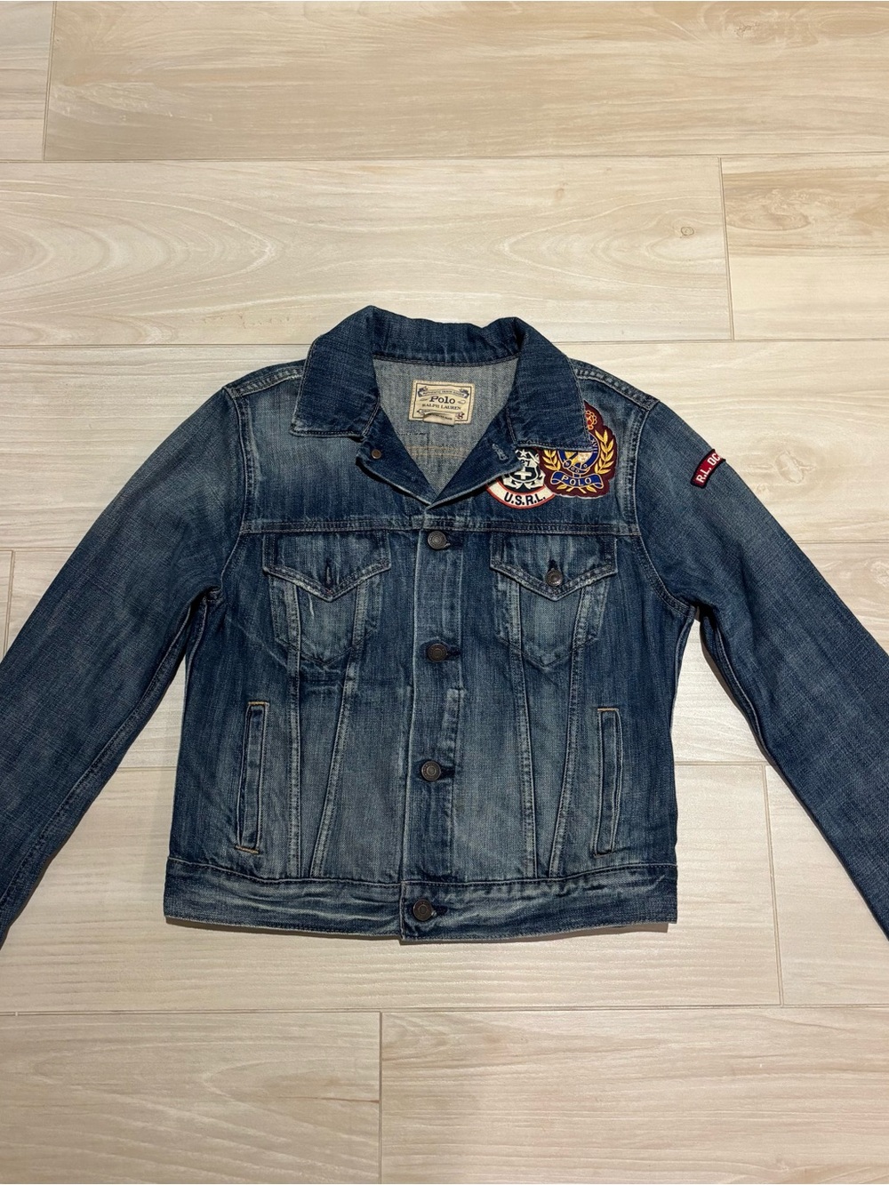 Polo Ralph Lauren Patch Denim Jacket Embroidered Vintage Style